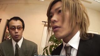 Hot office slut fucked by two nasty guys