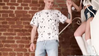 Nerdy Gal Fucked On The Stairs